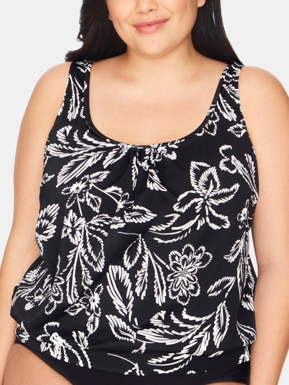 Swim Solutions Womens Plus Size Printed Blouson Tankini Top